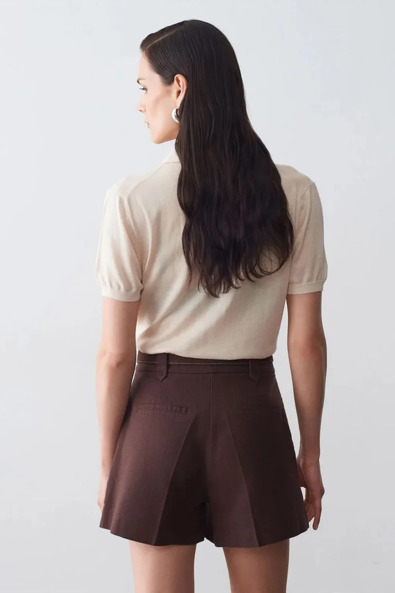 Dilvin Cream Natural DILVIN Slim Fit Polo Collar Knitted Blouse for Women | Best Price UAE