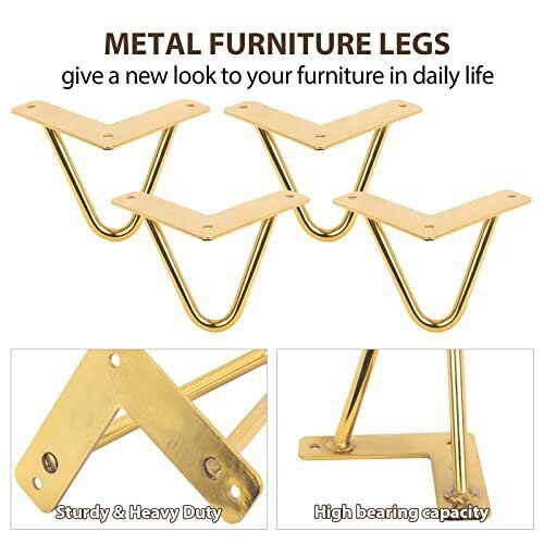 Redwud Metal Table Legs/Table Leg/Metal Legs with Golden Finish (Pack of 4Pcs) (Golden) 8inch - Image 4