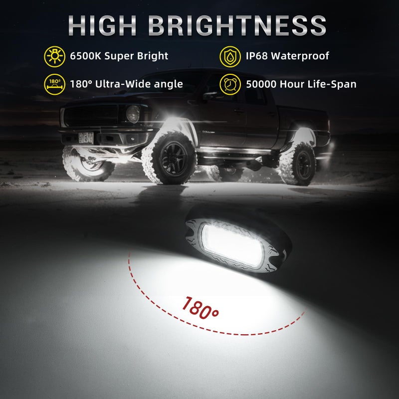 TDE Explorer.Lighting 20 Pods Alloy Pure White LED Rock Lights with Extension Wires, IP68 Waterproof Shockproof 24LEDs 6500K Super Bright White Neon Underglow Kit for Semi Trucks Trailer Offroad Pickup Boats Sedans RV - Image 3