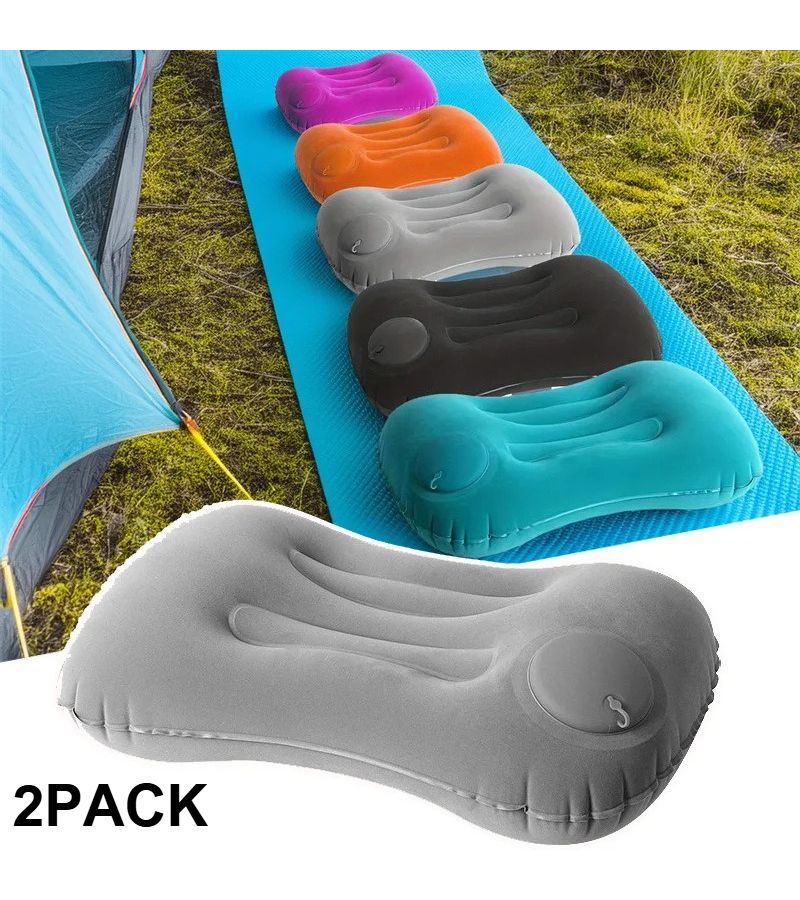 2 Pack Black Inflatable Camping Pillow Ultra Soft Neck Lumbar Support Travel Car Pillow - Image 1
