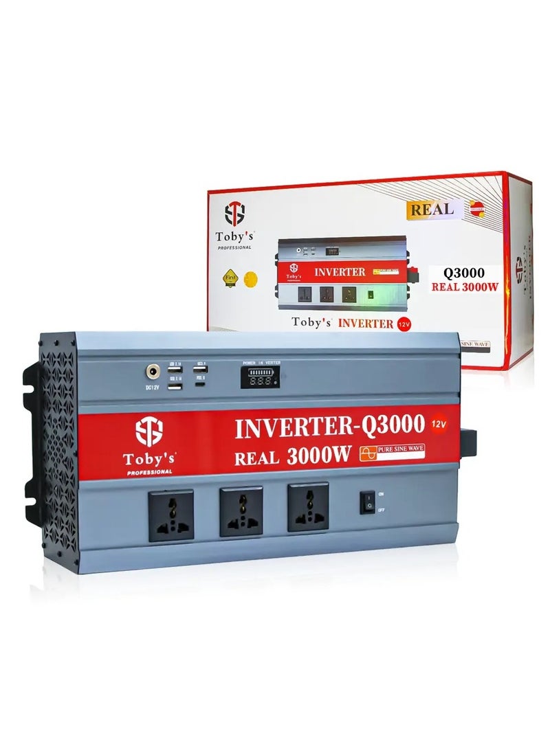 Toby's Toby’s New 3000W Car Power Inverter 12V to 220V Ac Power Converter Front LED Display Pure Sine Wave Inverter For Laptop Tablet Solar System Camping  - Image 1