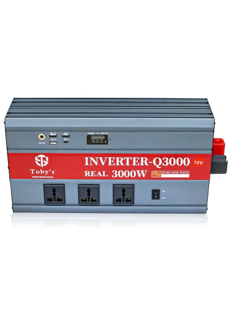 Toby's Toby’s New 3000W Car Power Inverter 12V to 220V Ac Power Converter Front LED Display Pure Sine Wave Inverter For Laptop Tablet Solar System Camping  - Image 2