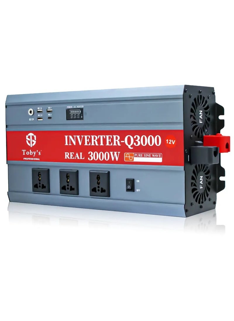 Toby's Toby’s New 3000W Car Power Inverter 12V to 220V Ac Power Converter Front LED Display Pure Sine Wave Inverter For Laptop Tablet Solar System Camping  - Image 4