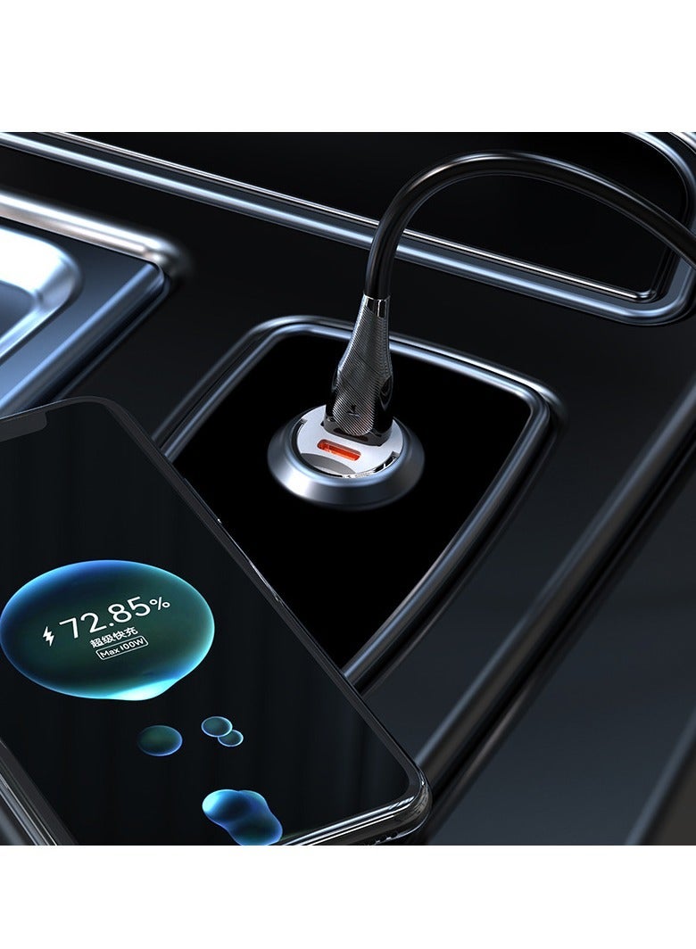 100W Metal Invisible Mini Car Charging - QC3.0 + PD30W Double Pull Ring Super Fast Charger - Image 4