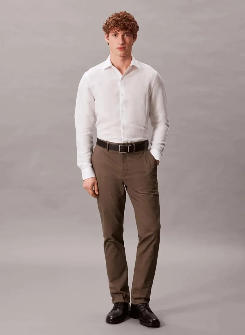 Calvin Klein WHITE Slim Linen Blend Shirt for Men | Best Price UAE