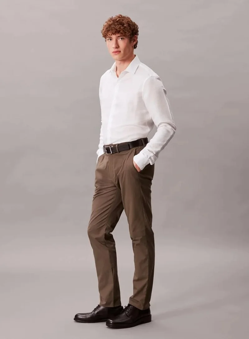 Calvin Klein WHITE Slim Linen Blend Shirt for Men | Best Price UAE