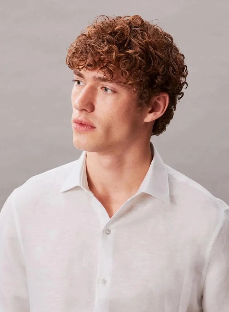Calvin Klein WHITE Slim Linen Blend Shirt for Men | Best Price UAE