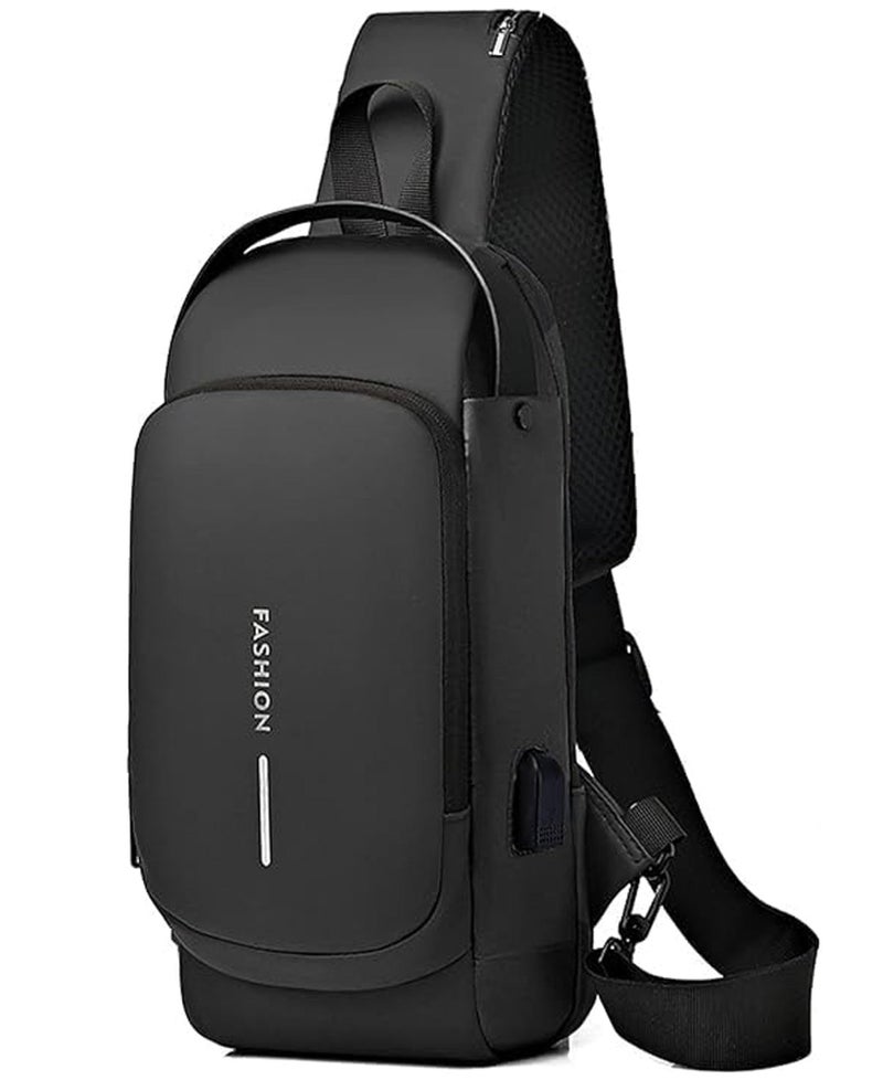 TrueArch Crossbody Sling Bag for Men Crossbody Adjustable Shoulder Strap With Safety Zipper Slot Anti-Theft Sling Bag with Lock, USB Charging (Black) - Image 1
