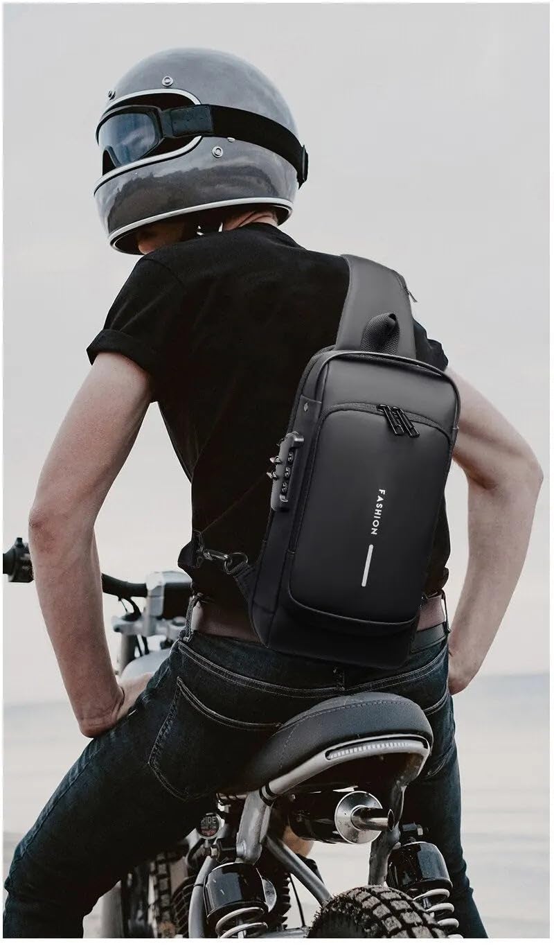 TrueArch Crossbody Sling Bag for Men Crossbody Adjustable Shoulder Strap With Safety Zipper Slot Anti-Theft Sling Bag with Lock, USB Charging (Black) - Image 2