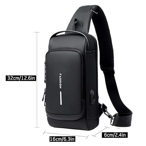TrueArch Crossbody Sling Bag for Men Crossbody Adjustable Shoulder Strap With Safety Zipper Slot Anti-Theft Sling Bag with Lock, USB Charging (Black) - Image 4