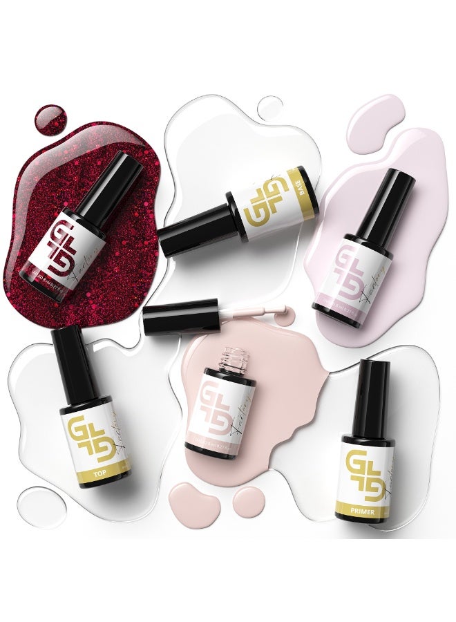 GL Factory Gel Nail Polish – 6 x 8ml Colors SET Soak Off LED UV for Manicure Salon Quality Long Lasting Nail Coating Art Design (3 Basic Colors Primer Base Top) - Image 2