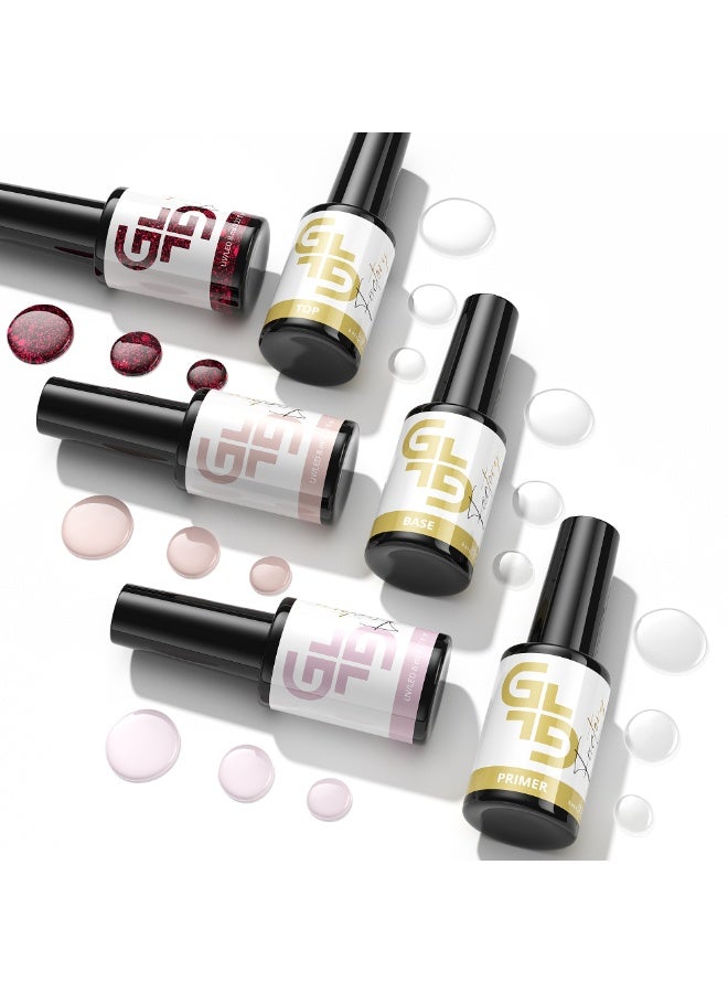 GL Factory Gel Nail Polish – 6 x 8ml Colors SET Soak Off LED UV for Manicure Salon Quality Long Lasting Nail Coating Art Design (3 Basic Colors Primer Base Top) - Image 3