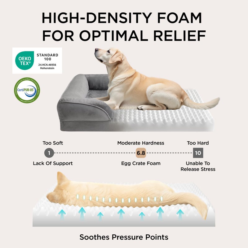 Bedsure L Plus Orthopedic Dog Bed for Large Dogs - Washable Dog Cat Bed Waterproof, L Plus Big Comfort Dogs Couch Sofa with Washable Removable Cover, Pet Bed with Nonskid Bottom, Grey, 38" - Image 3