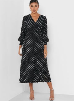 GHOSPELL Balloon Sleeve Printed Side Slit Dress  - Image 4