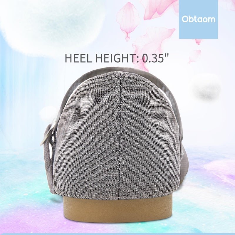 Obtaom Mary Jane Flat Shoes Round Toe Ballet Flats for Women Dressy Fabric Business Flats Comfortable Classic Strap Flats for Office(Grey,US8) - Image 5