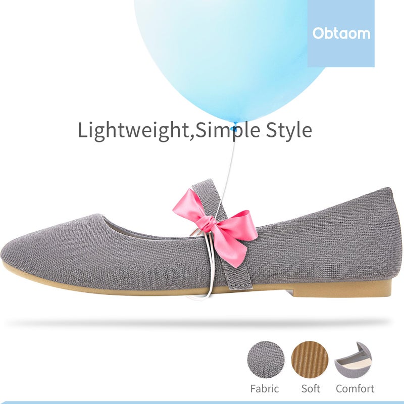 Obtaom Mary Jane Flat Shoes Round Toe Ballet Flats for Women Dressy Fabric Business Flats Comfortable Classic Strap Flats for Office(Grey,US8) - Image 3