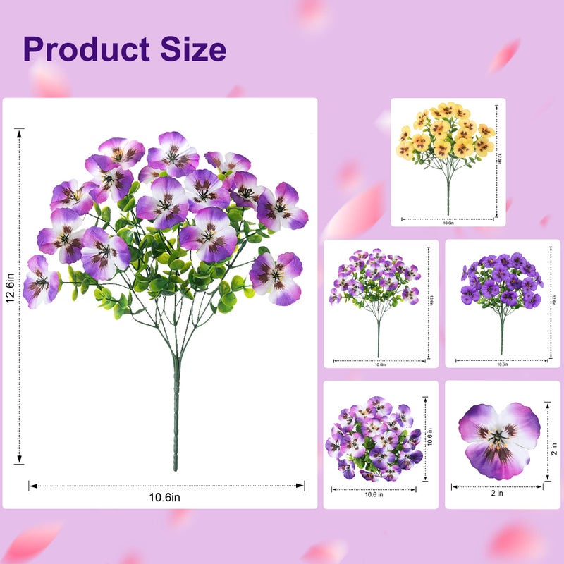 Ivydale Artificial Flowers for Outdoor Spring Decor, 20PCS Fake Pansy Flowers Faux Silk Pansies UV Resistant Plants for Front Door Porch Yard Patio Window Box Home Decor(Purple Yellow Gradient Purple) - Image 4