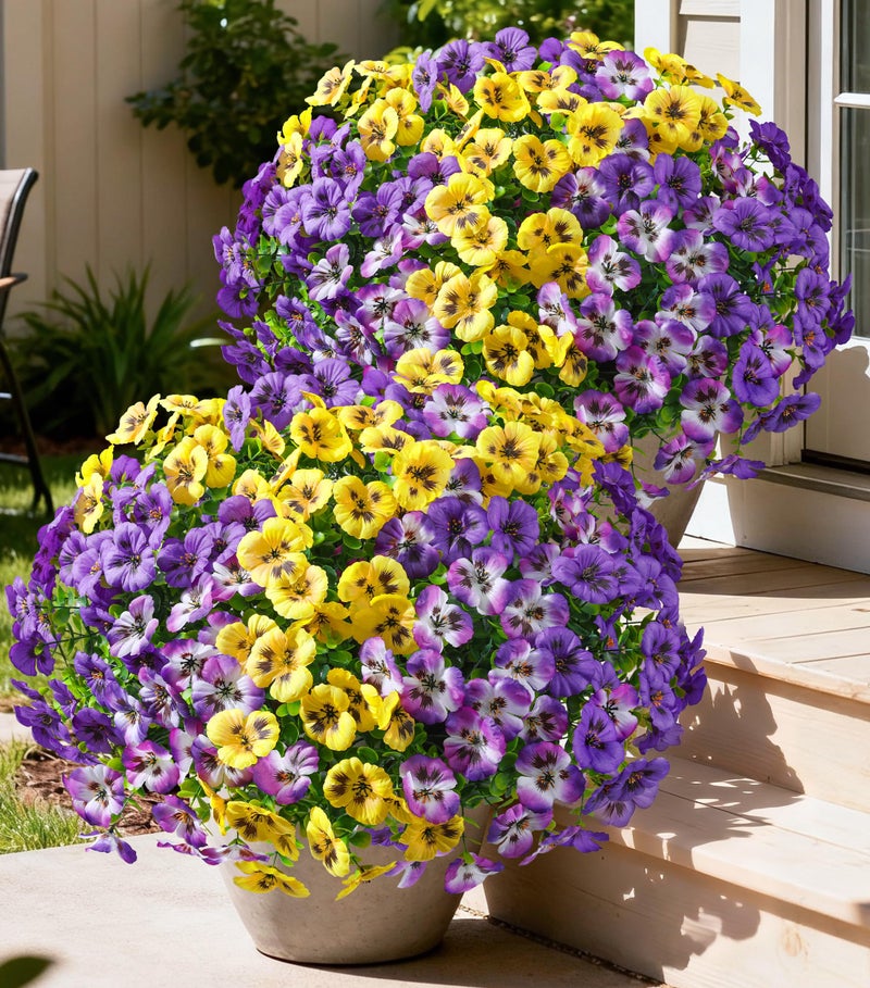 Ivydale Artificial Flowers for Outdoor Spring Decor, 20PCS Fake Pansy Flowers Faux Silk Pansies UV Resistant Plants for Front Door Porch Yard Patio Window Box Home Decor(Purple Yellow Gradient Purple) - Image 1
