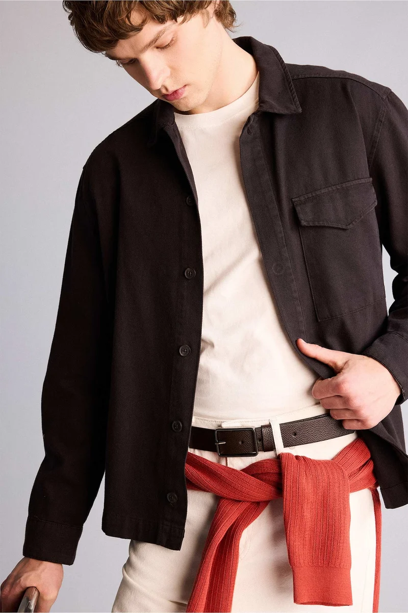 Man Rectangle Clasp Faux Leather Jean Belt