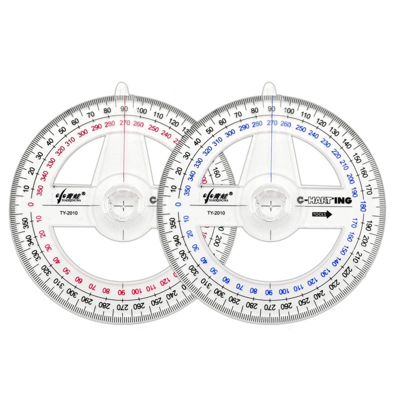 LYHLYA 360Â° Protractor Pack of 2 Protactors Plastic Protractor Math Protractors Clear Protractor Ruler Drafting Tools Circle Protractor for Geometry - Image 1