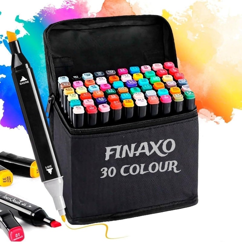 Finaxo Colors Art Markers Sketch Pen Dual Tip Artist Art Marker Vibrant Colors Set For Coloring Sketching Drawing Painting, Twin Head Permanent Sketch Markers Pen With Carry Case, Multicolor (30) - Image 1