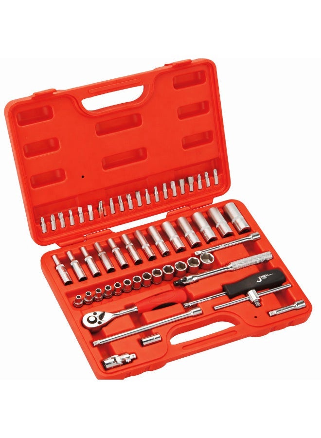 jetechtool Jetech 56-Piece 1/4-Inch Drive Socket & Bit Set, Metric Standard & Deep Sockets, 25mm Bits, Quick-Release Ratchet, Extensions & Accessories with Storage Case - SK1/4-56SP - Image 1