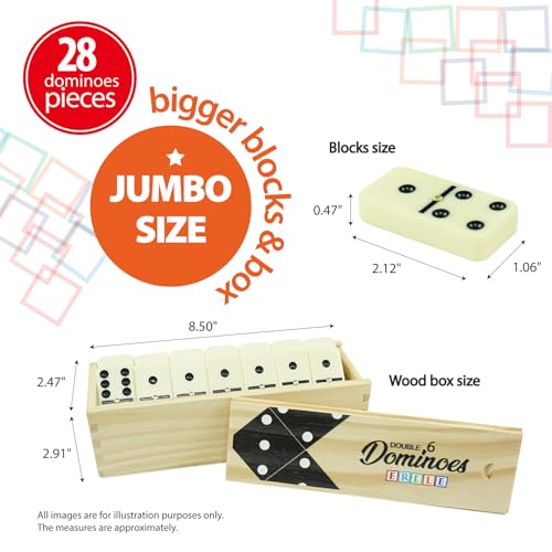 ERLLE Jumbo Dominoes Set ExtraLarge Double Six Domino Set for Kids Adults Premium Giant Dominoes for Outdoor Indoor Games Classic Mexican Train Chicken Foot and Family Game Night Fun - Image 5