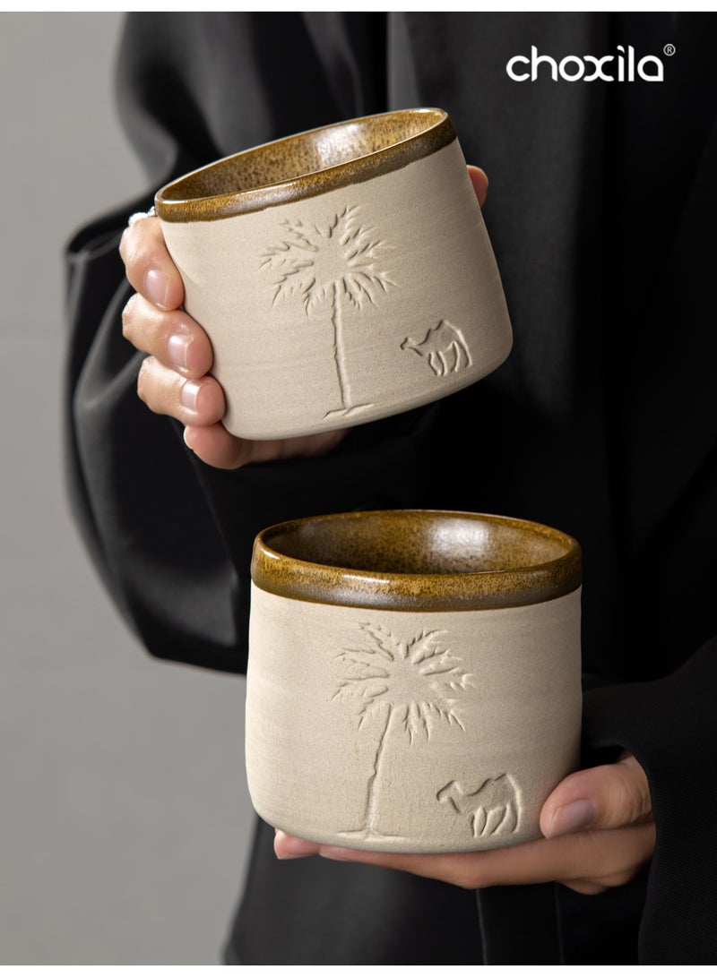 choxila 1pc Desert Camel & Palm Tree Ceramic Coffee Mug - Reusable,Hand-Wash Only, Ideal for Family Gatherings & Special Occasions, Desert-Themed Gift, Desert Coffee Mug | Desert Theme Decor | Durable Ceramic Mug, Coffee Mug，310ml - Image 1