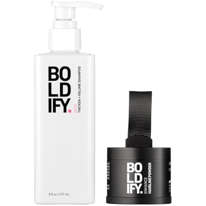 Boldify Hairline Powder + Shampoo: Bundle: Root Touchup Hair Loss Powder and Natural Volumizing Shampoo for Fine Hair (Black)