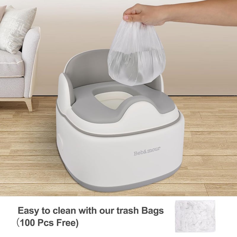 Bebamour Potty Training Toilet 3 in 1 MultiFunctional Potty Seat Detachable Baby Potty Step Stool AntiSlip Stable Potty Training Toilet with 100 Pack Trash Bags for Baby Toddler KidsGrey - Image 4