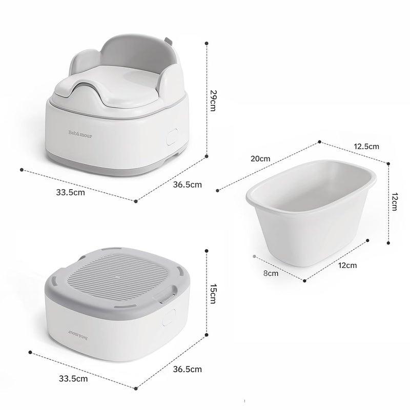 Bebamour Potty Training Toilet 3 in 1 MultiFunctional Potty Seat Detachable Baby Potty Step Stool AntiSlip Stable Potty Training Toilet with 100 Pack Trash Bags for Baby Toddler KidsGrey - Image 2