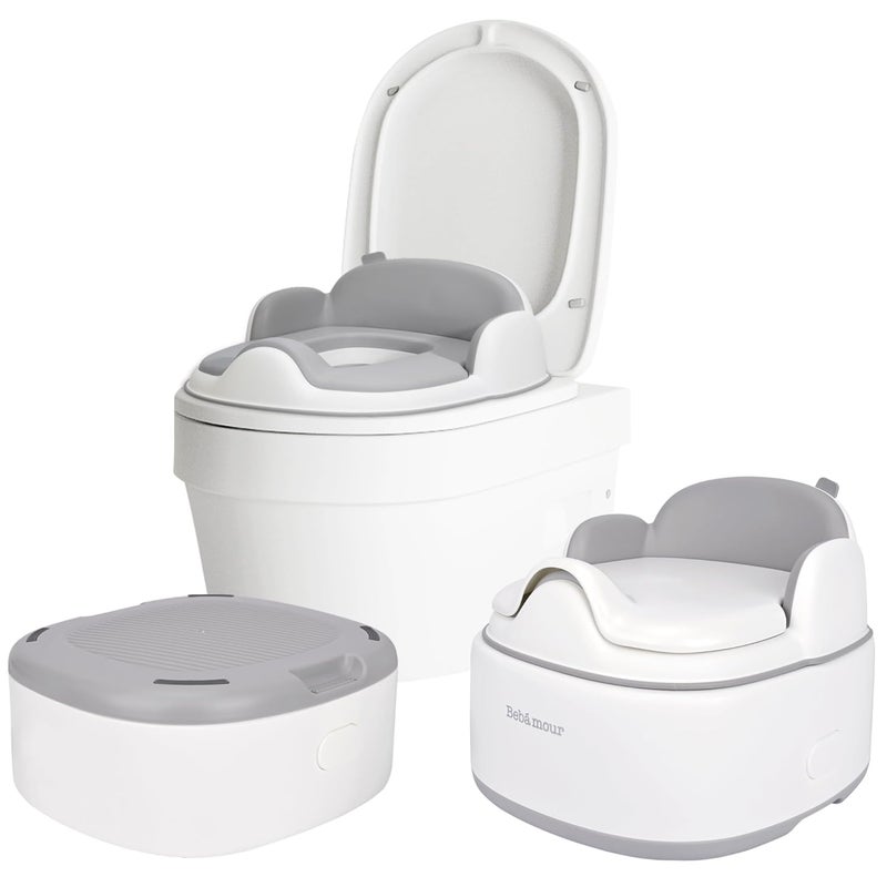 Bebamour Potty Training Toilet 3 in 1 MultiFunctional Potty Seat Detachable Baby Potty Step Stool AntiSlip Stable Potty Training Toilet with 100 Pack Trash Bags for Baby Toddler KidsGrey - Image 1