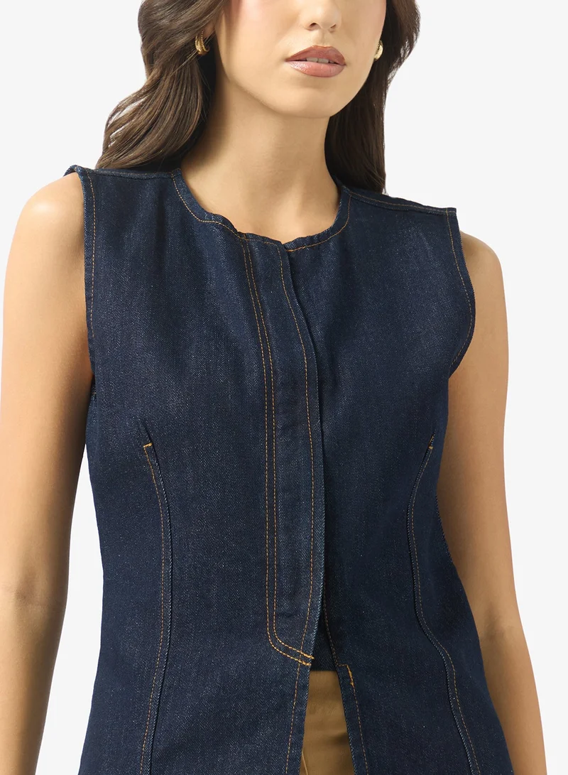 Ginger  Denim Button Down Structured Vest for Women | Best Price UAE