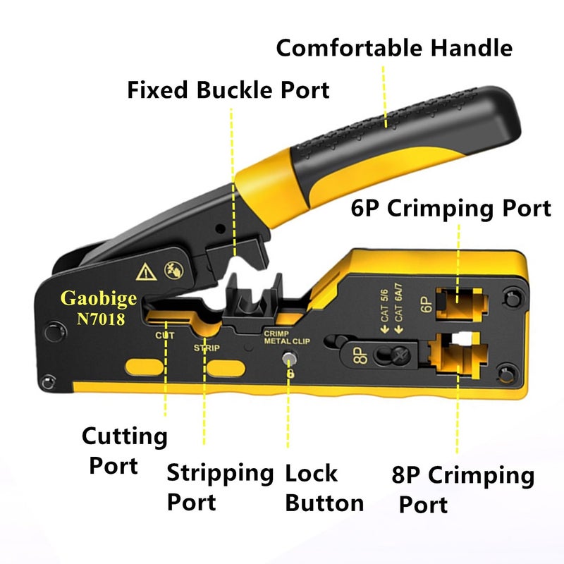 Gaobige Pass Through rj45 Crimp Tool Kit, Network Tool Kit, Cat7 Cat6A Cat6 Cat5e Cat5 rj45 Crimping Tool with 50PCS cat6 Pass Through Connectors, Network Tester, Wire Cutter - Image 3