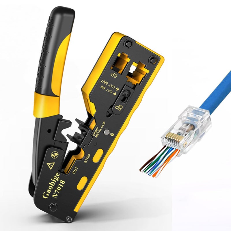 Gaobige Pass Through rj45 Crimp Tool Kit, Network Tool Kit, Cat7 Cat6A Cat6 Cat5e Cat5 rj45 Crimping Tool with 50PCS cat6 Pass Through Connectors, Network Tester, Wire Cutter - Image 2