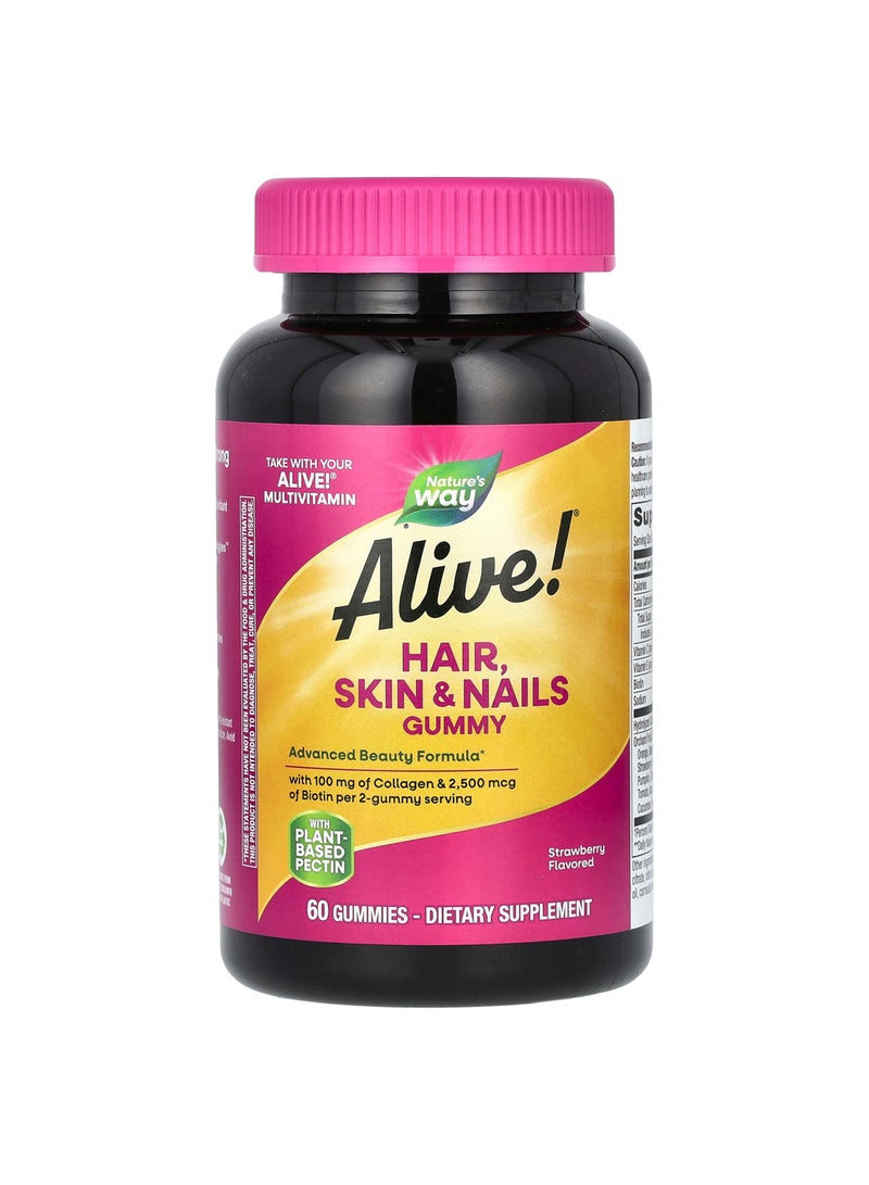 Alive! Hair, Skin & Nails Gummies, Strawberry, 60 Gummies
