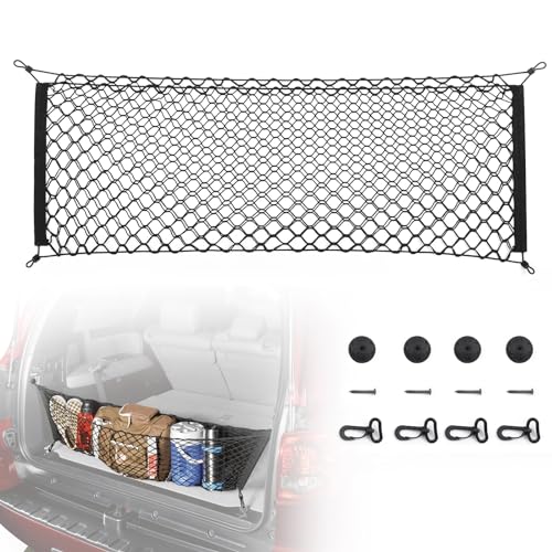 MICTUNING 2-Layer Heavy Duty SUV Truck Cargo Net, 44 x 15 Inch Universal Bed Net with Hooks, Adjustable Highly Elastic Storage Organizer Mesh Net Compatible for Pickup Truck SUV - Image 1