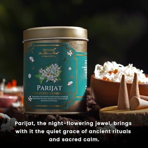 Nyassa Parijat Highly Scented Incense Cone | Parijat Fragrance | Pure Long-Lasting Dhoop Cones for Pooja, Meditation, Home Fragrance | 40 Dhoop Cones in Tin Box (100g) - Image 2
