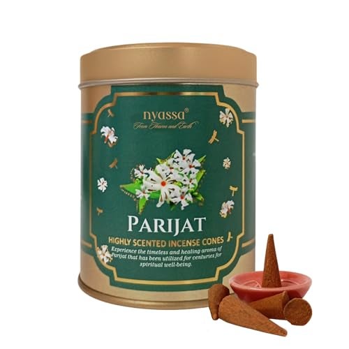 Nyassa Parijat Highly Scented Incense Cone | Parijat Fragrance | Pure Long-Lasting Dhoop Cones for Pooja, Meditation, Home Fragrance | 40 Dhoop Cones in Tin Box (100g) - Image 1