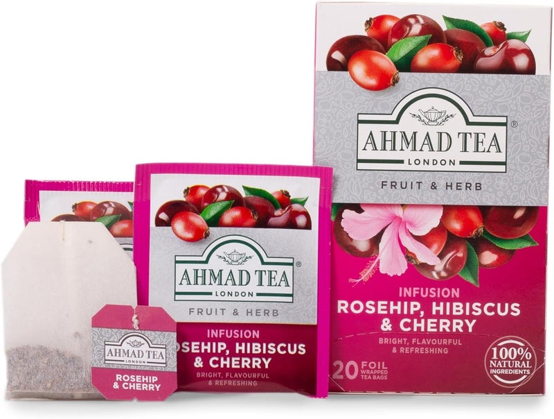 Ahmad Tea Rosehip, Hibiscus & Cherry Infusion - 20 Foil Wrapped Tea Bags - Image 5