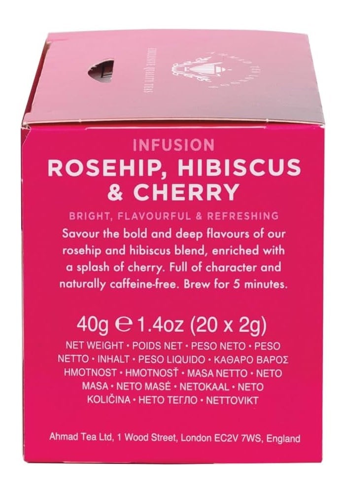 Ahmad Tea Rosehip, Hibiscus & Cherry Infusion - 20 Foil Wrapped Tea Bags - Image 4