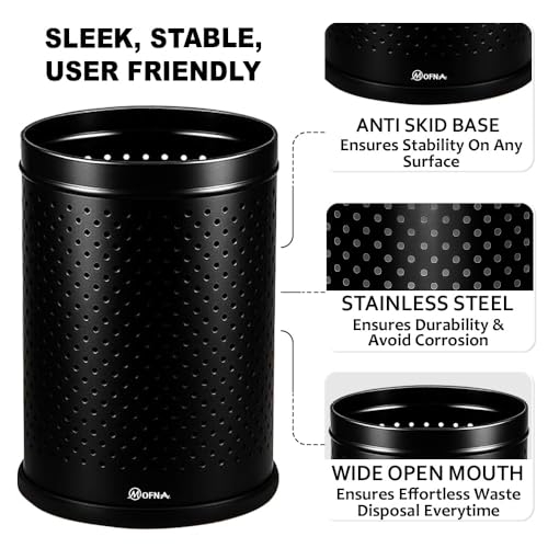 mofna Stainless Steel Perforated Dustbin for Home, Trash Can with Anti-skid Base, Garbage Bin for Bathroom, Office, Bedroom, Kitchen & Toilet or Commercial Use (10 Litre) - Image 4