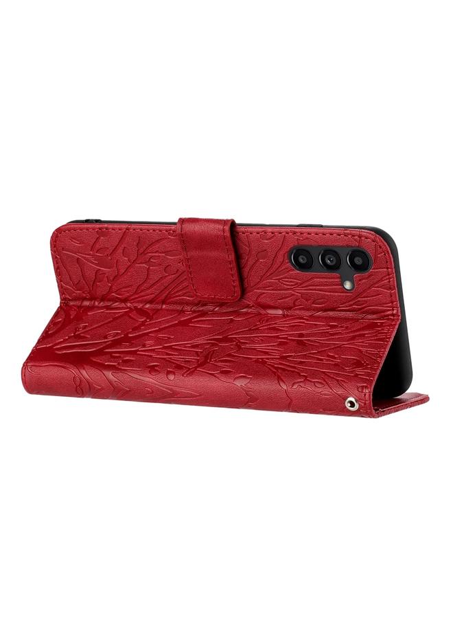 اس-توب جراب لهاتف Samsung Galaxy A14 مصنوع من الجلد بنقشة طيور الأشجار - Image 4