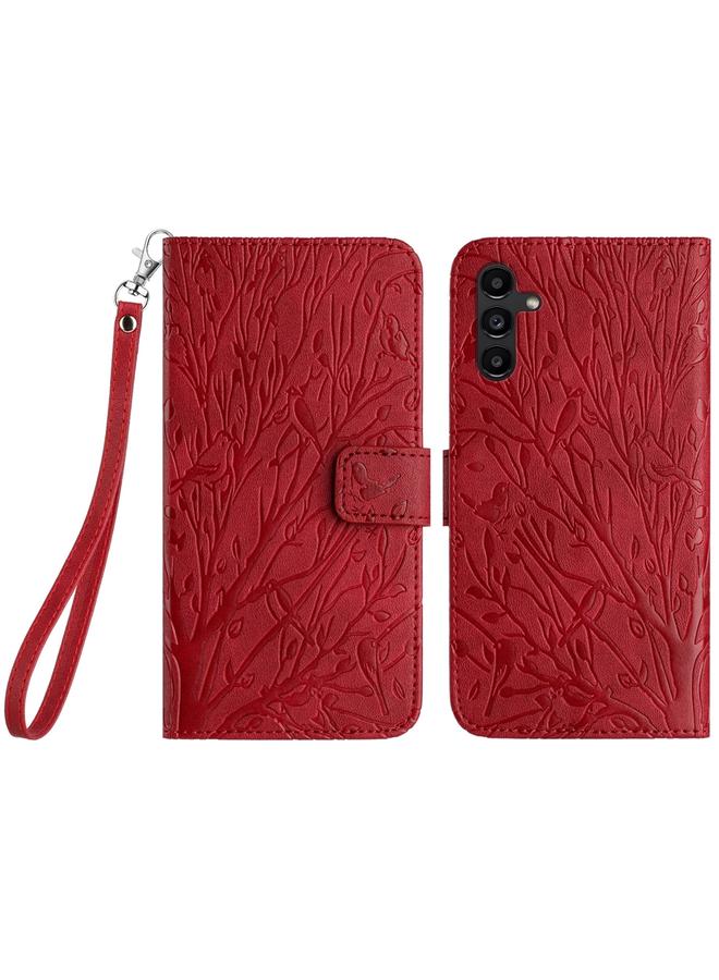 اس-توب جراب لهاتف Samsung Galaxy A14 مصنوع من الجلد بنقشة طيور الأشجار - Image 1