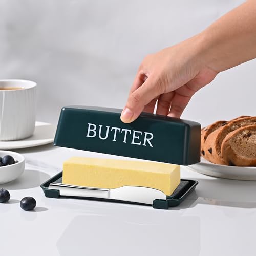 Dehov Butter Tray With Lid And Stainless Steel Knife,Large BPA Free Plastic Butter Dishes With Cover,Green Butter Storage Container Keeper - Image 4
