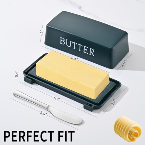 Dehov Butter Tray With Lid And Stainless Steel Knife,Large BPA Free Plastic Butter Dishes With Cover,Green Butter Storage Container Keeper - Image 2