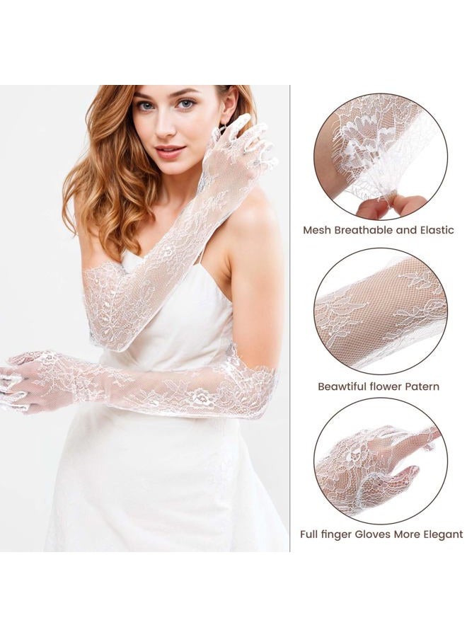 Yolev Bridal Gloves White Long Lace Gloves Bridal Finger Gloves for Wedding Elbow Flowers Lace Gloves Tea Party Opera Gloves Mittens, White, Einheitsgröße - Image 3