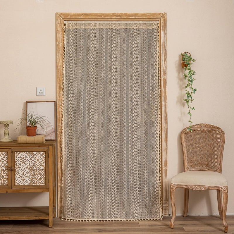 Sutuo Home Boho Doorway Curtains for Closet Patio, Lace Sheer Door Curtains for Doorway Crochet Vintage Chic Tassels Bohemian Temporary Room Divider Privacy Rustic Geometry Rod Pocket, 37" x 80" Beige - Image 2