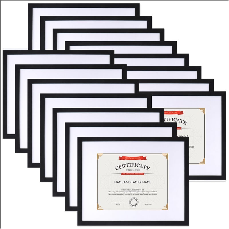 Lyeasw 85x11 Picture Frame Black 15 Pack Display 85x11 Certificate with Mat or 11x14 Picture without Mat Multi Award Diploma Document Frame for Wall or Tabletop