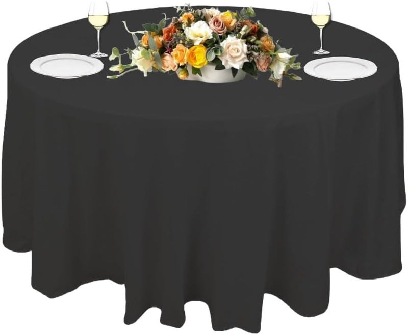 Urby 90 inches Black Round Tablecloth for 4ft Round Folding Table That Seats 4-6 Guests, Round Tablecloth for Table with 4 Chairs, Ideal for Home or Events Such as Cocktail Party. - Image 1
